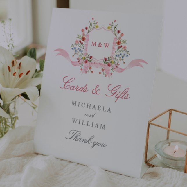 Watercolor Flowers Regency Wedding Cards & Gifts Pedestal Sign (Creator Uploaded)