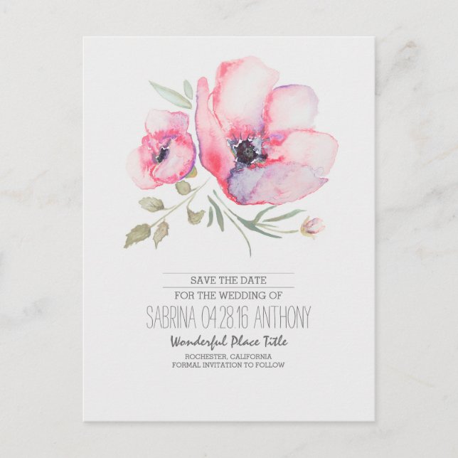 Watercolor Flowers Romantic Save the Date Announcement Postcard (Front)