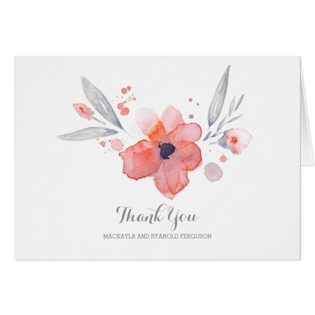 Watercolor Flowers Romantic Wedding Thank You Card