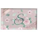 Watercolor Flowers Rose Gold Monogram Place Card Holder