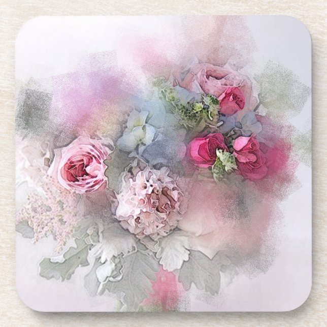 Watercolor Flowers Roses Bouquet Elegant Template Beverage Coaster (Front)