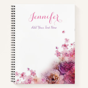 Watercolor Flowers Roses Elegant Modern Template Notebook