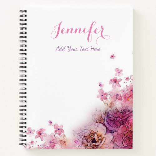 Watercolor Flowers Roses Elegant Modern Template Notebook