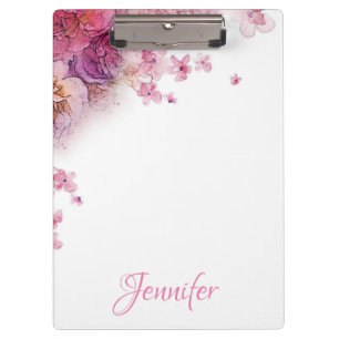 Watercolor Flowers Roses Elegant Personalized Clipboard