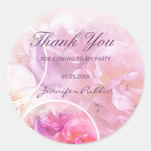 Watercolor Flowers Roses Hand Script Thank You Classic Round Sticker