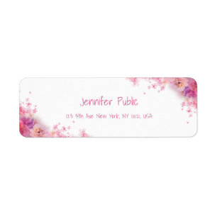 Watercolor Flowers Roses Modern Hand Script Label
