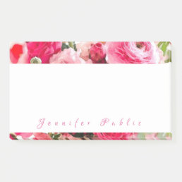 Watercolor Flowers Roses Trendy Hand Script Name Post-it Notes
