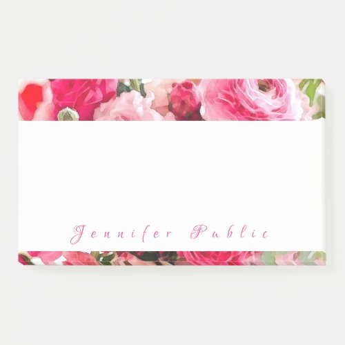 Watercolor Flowers Roses Trendy Hand Script Name Post_it Notes