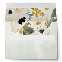 Watercolor Flowers Sage Ivory Floral Envelope