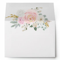 Watercolor Flowers Sage Pink Floral Envelope