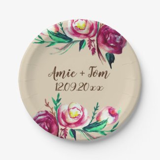 Watercolor Flowers, Save the Date  Paper Plate