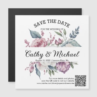 Watercolor Flowers Save The Date QR Code Wedding
