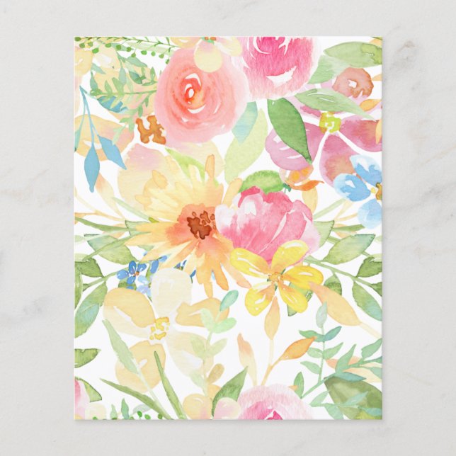 Watercolor Flowers Scrapbook Flat Paper Sheet (Front)