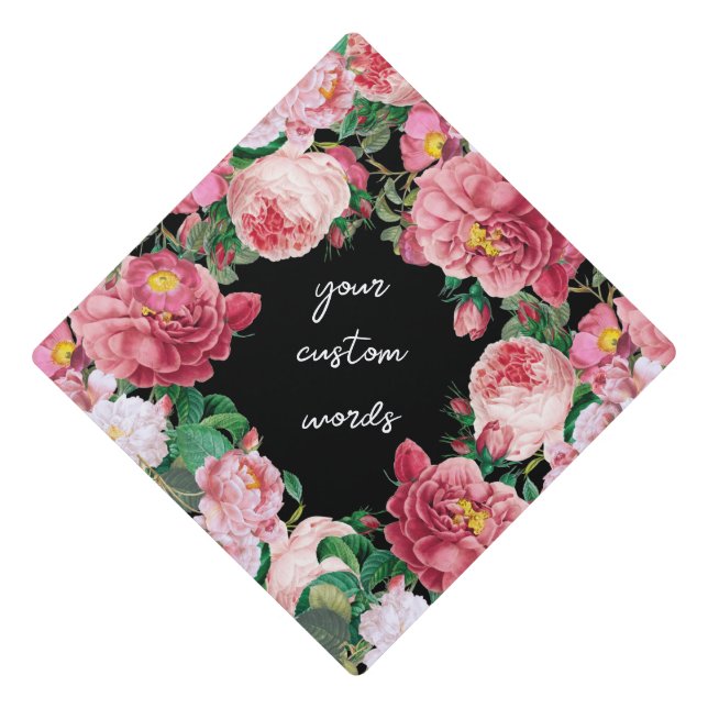 Watercolor Flowers Script Text Floral   Graduation Cap Topper (Front)