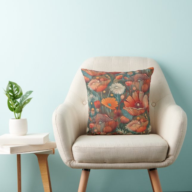 Watercolor Flowers seamless pattern 14 Throw Pillow (Chair)