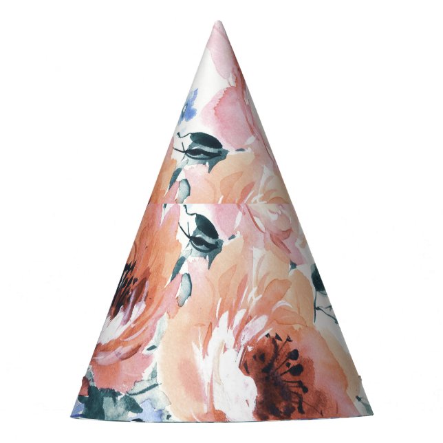Watercolor flowers, seamless pattern illustration. party hat (Front)
