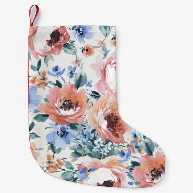 Watercolor flowers, seamless pattern illustration. small christmas stocking (Front)