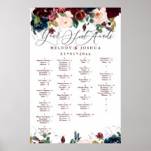 WATERCOLOR FLOWERS SEATING CHART, ALPHABETICAL