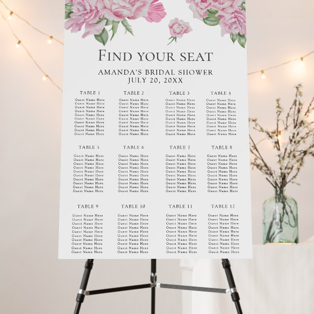 Watercolor flowers seating chart foam board (In Situ (Stand))