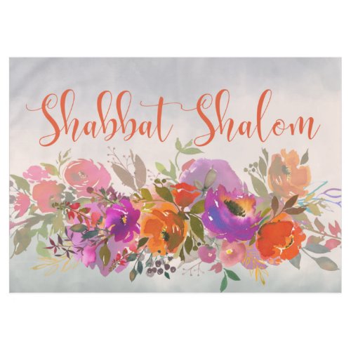 Watercolor Flowers Shabbat Shalom Tablecloth