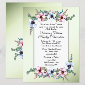 Watercolor Flowers Shine Wedding Invitation