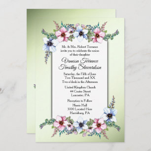 Watercolor Flowers Shine Wedding Invitation