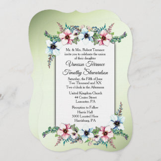 Watercolor Flowers Shine Wedding Invitation