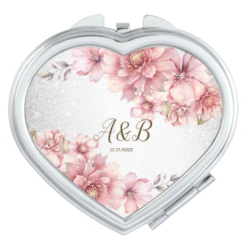 Watercolor Flowers Shiny Glitter Modern Compact Mirror