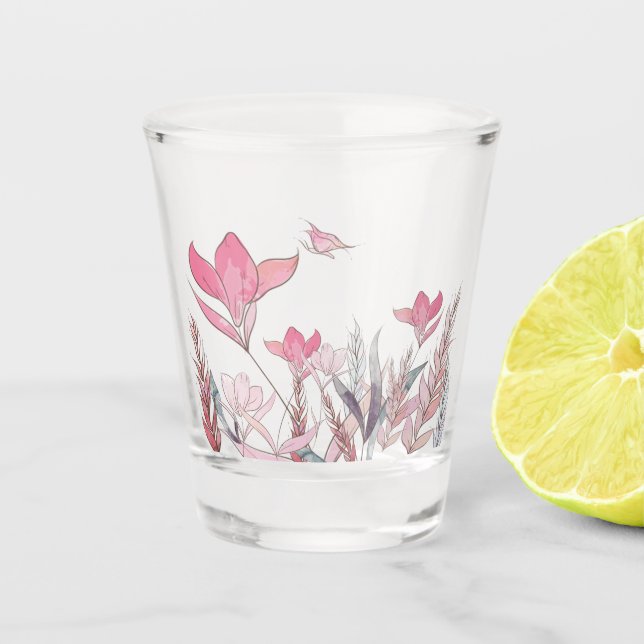 Watercolor Flowers Shot Glass – Floral Holiday Art (Front)