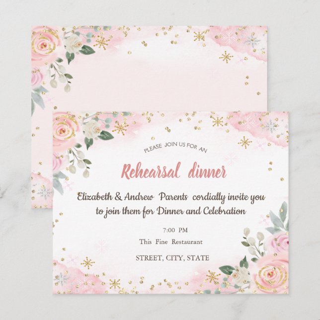  Watercolor Flowers Snowflakes Rehearsal Dinner  Invitation (Front/Back)
