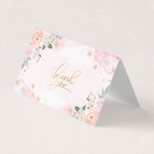 Watercolor Flowers Snowflakes Thank You Business Card