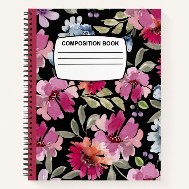 Watercolor flowers Spiral composition Notebook (Front)