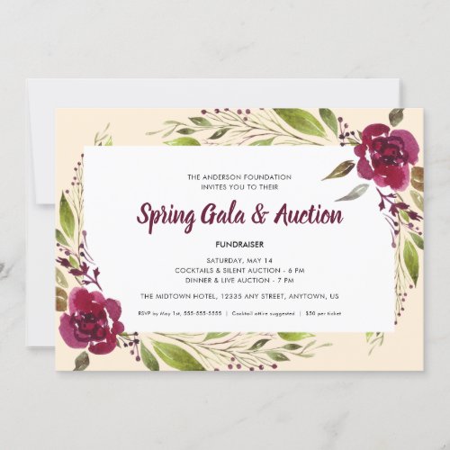 Watercolor Flowers Spring Gala  Auction Invitation