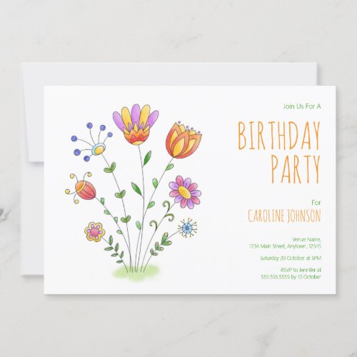 Watercolor Flowers Spring Garden Birthday Party Invitation