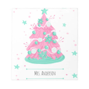 Watercolor Flowers Stars Christmas Teacher Notepad