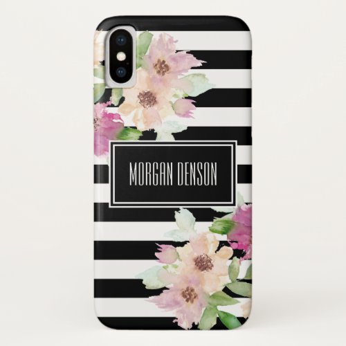 Watercolor Flowers  Stripes iPhone X Case