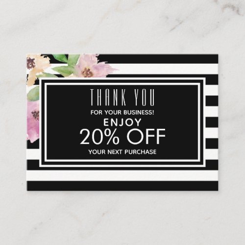 Watercolor Flowers  Stripes Discount Card