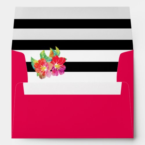 Watercolor flowers stripes pink floral wedding envelope