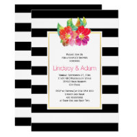 Watercolor flowers, stripes wedding couples shower card