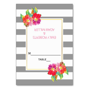 Watercolor flowers stripes wedding escort card