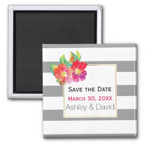 Watercolor flowers stripes wedding Save the Date Magnet