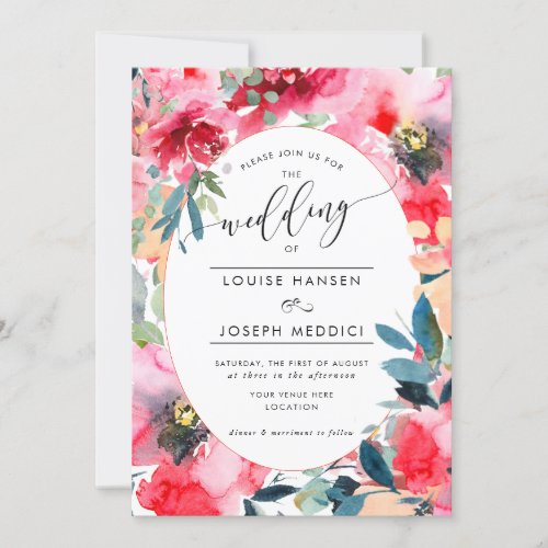 Watercolor Flowers Summer Roses Red Ombre Wedding Invitation