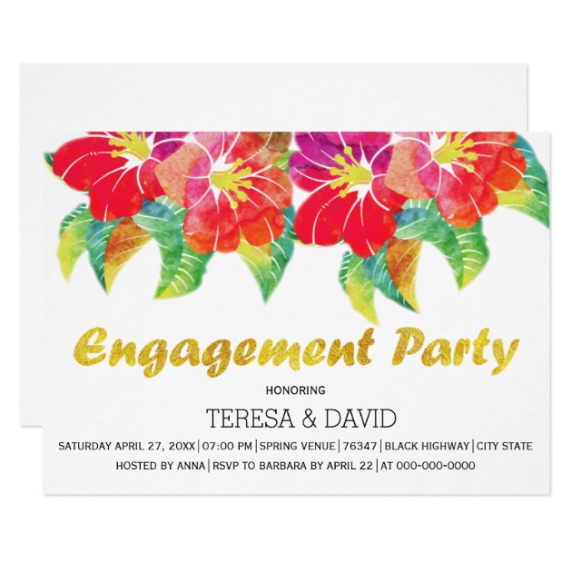 Watercolor Flowers Summer Wedding Engagement Party Invitation