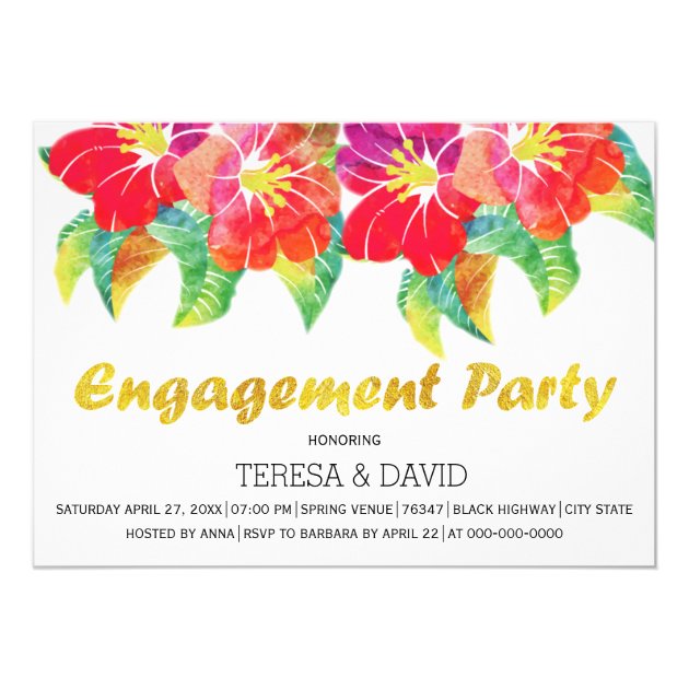 Watercolor Flowers Summer Wedding Engagement Party Invitation