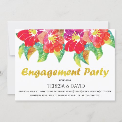Watercolor flowers summer wedding engagement party invitation