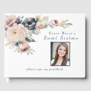 Watercolor Flowers Sweet Sixteen / Bat Mitzvah Guest Book