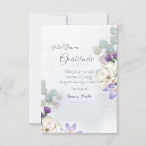 Watercolor Flowers Sympathy Thank You Card