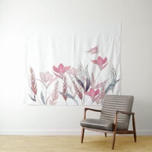 Watercolor Flowers Tapestry Floral Wall Art Decor