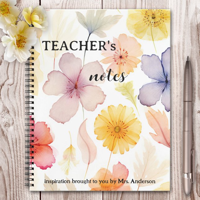 Watercolor Flowers Teacher Inspiration Notebook (Notebook featuring watercolor flowers in rainbow colors. Beautiful as a gift for her or a teacher)