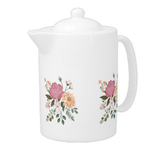 Watercolor flowers  teapot